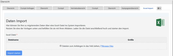 Screenshot der Import Oberfläche für Excel Dateien in ConSol CM Screenshot der Import-Oberfläche für Excel-Dateien in ConSol CM